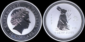 AUSTRALIA: 10 Dollars (1999) in silver (0,999) commemorating the Year of the Rabbit with head of Queen Elizabeth II with tiara facing right. Rabbit fa...