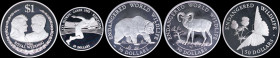 COOK ISLANDS: Lot of 5 silver (0,925) coins composed of 1 Dollar (1986), 10 Dollars (1990), 2x 50 Dollars (1990) & 50 Dollars (1992). (KM 32a+79+52+56...