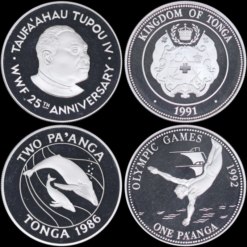 TONGA: Lot of 2 silver (0,925) coins composed of 2 Paanga (1986) & 1 Paanga (199...