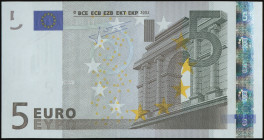 EUROPEAN UNION / PORTUGAL: Lot composed of 2x 5 Euro (2002) in gray and multicolor with gate in classical architecture at right. Consecutive S/Ns: "M1...