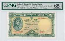 IRELAND / REPUBLIC: 1 Pound (17.5.1974) in green on pale gold unpt with portrait of Lady Hazel Lavery at left and denomination at bottom center. S/N: ...