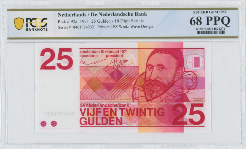 NETHERLANDS: 25 Gulden (10.2.1971) in red on orange and pink unpt with Jan Piete...