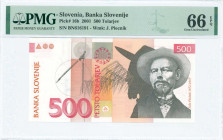 SLOVENIA: 500 Tolarjev (15.1.2001) in black, red and brown-orange on multicolor unpt with Joze Plecnik at right. S/N: "BN 616191". WMK: Plecnik. Print...