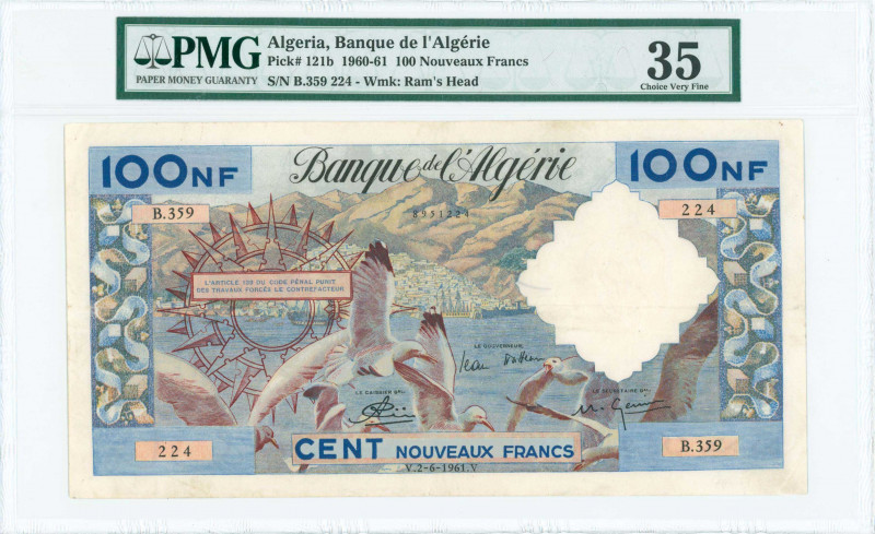 ALGERIA: 100 Nouveaux Francs (2.6.1961) in blue on multicolor with seagulls with...