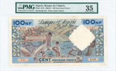 ALGERIA: 100 Nouveaux Francs (2.6.1961) in blue on multicolor with seagulls with city of Algiers in background. S/N: "B.359 224". WMK: Ram head. Insid...