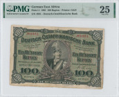 GERMAN EAST AFRICA: 100 Rupien (15.6.1905) in black on green unpt with portrait of Kaiser Wilhelm II in cavalry uniform at center. Two S/Ns: "4981" bo...