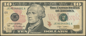 USA: Lot composed of 20x 10 Dollars (2009) in black on beige unpt with Alexander Hamilton at left center. Consecutive S/Ns: "JE80344081A" / "JE8034410...