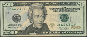 USA: Lot composed of 15x 20 Dollars (2009) in black on light green unpt with Andrew Jackson at left center. Consecutive S/Ns: "JB12902151F" / "JB12902...