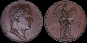 FRANCE: Bronze medal (1807) commemorating the Battle of Friedland with laureate head of Napoleon facing right. Victory inscribing battles and date on ...