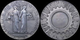 FRANCE: Silver medal (1946) with figures of Commerce and Industry and inscription "CHAMBER DE COMMERCE DE PARIS" on obverse. Radiant star-burst behind...