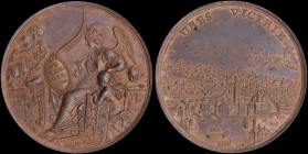 ITALY: Bronze medal (1686) commemorating victory over the Turks in Venice. Victoria sits with palm branch and shield, five putti, holding boards and a...