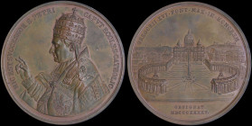 PAPAL STATES / VATICAN: Bronze medal (1845). Pope Gregory XVI blessing on obverse. St Peter Square on reverse. Diameter: 72,6mm. Inside large slab by ...