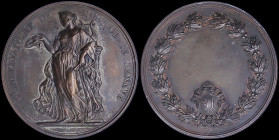 SWITZERLAND: Geneva Music Conservatory bronze award medal (ND). Female figure on obverse. Geneva shield and wreath on reverse. Inside large slab by NG...