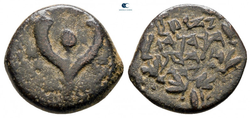 Judaea. Jerusalem. John Hyrcanus I 135-104 BC. 
Prutah Æ

14 mm, 1,76 g


...