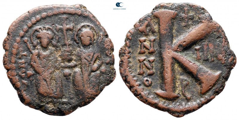 Justin II and Sophia AD 565-578. Theoupolis (Antioch)
Half Follis or 20 Nummi Æ...