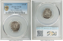 Charles & Johanna "Late Series" 1/2 Real ND (1554-1556)-Mo VF30 PCGS, Mexico City mint, KM0006.5, Cal-53. S-V-P variety. An evenly worn piece, showing...