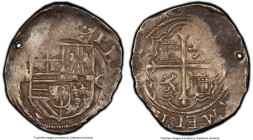 Philip II Cob Real ND (1572-1589) Mo-O XF Details (Holed) PCGS, Mexico City mint, KM26, Cal-224. A crisp piece, struck with much flatness and presenti...