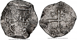 Philip III Cob 8 Reales 1614 Mo-F VF Details (Damaged) NGC, Mexico City mint, KM44.3, Cal-899. 26.06gm. An early date, seldom-seen in any grades, show...