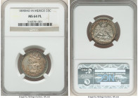Republic 25 Centavos 1890 Mo-M MS64 Prooflike NGC, Mexico City mint, KM406.7. An eye-catching piece, exhibiting glossy and reflective surfaces, graced...