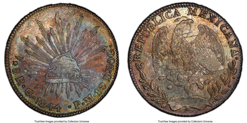 Republic 8 Reales 1844 Go-PM MS65 PCGS, Guanajuato mint, KM377.8, DP-Go27. The s...