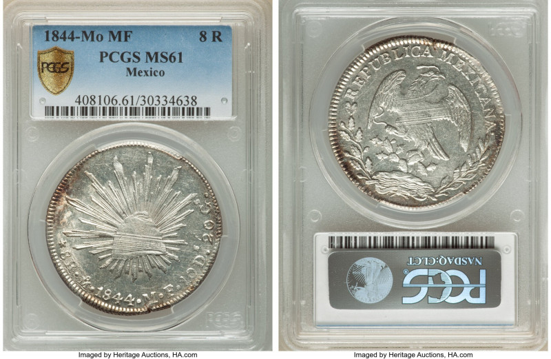 Republic 8 Reales 1844 Mo-MF MS61 PCGS, Mexico City mint, KM377.10. Discernable ...