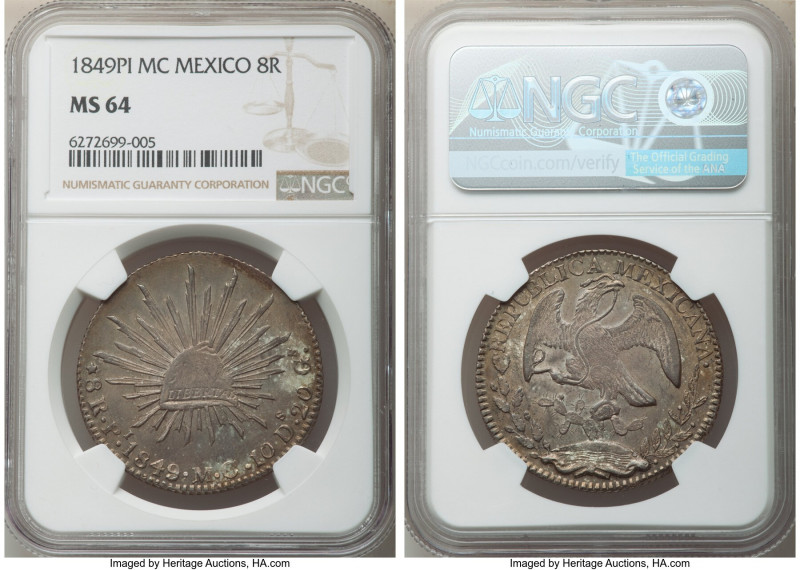 Republic 8 Reales 1849 Pi-MC MS64 NGC, San Luis Potosi mint, KM377.12. An offeri...