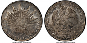 Republic 8 Reales 1853 Mo-GC MS62 PCGS, Mexico City mint, KM377.10. Tied for the highest grade awarded by PCGS, the brilliant fields present in both w...