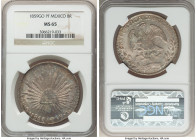 Republic 8 Reales 1859 Go-PF MS65 NGC, Guanajuato mint, KM377.8, DP-Go43. An impressive gem, cascading rainbow shades over the crisp blooming surfaces...