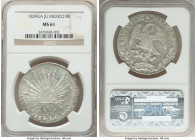 Republic 8 Reales 1859 Ga-JG MS61 NGC, Guadalajara mint, KM377.6. A curiously uneven strike with some adjustment marks, though nonetheless attractive ...