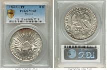 Republic 8 Reales 1859 Go-PF MS61 PCGS, Guanajuato mint, KM377.8. A specimen that enjoys particularly high relief on its headings, a quality only enha...