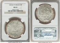 Republic 8 Reales 1862 Go-YF MS65 NGC, Guanajuato mint, KM377.8, DP-Go47. An impressive representative that is positioned as "top pop" for this variet...