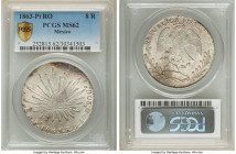 Republic 8 Reales 1863 Pi-RO MS62 PCGS, San Luis Potosi mint, KM377.12. An engaging offering with nicely preserved devices and dappled fields of icy s...
