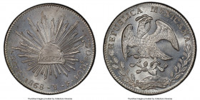 Republic 8 Reales 1868 Go-YF MS65+ PCGS, Guanajuato mint, KM377.8, DP-Go50. Bearing the second-highest grade awarded to this variety by PCGS, this off...