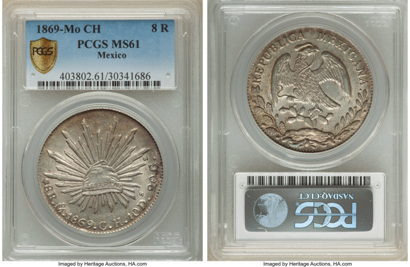 Republic 8 Reales 1869 Mo-CH MS61 PCGS, Mexico City mint, KM377.10. Exhibiting v...