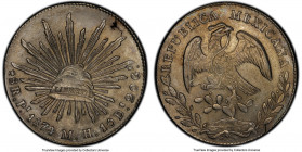 Republic 8 Reales 1874 Pi-MH AU58 PCGS, San Luis Potosi mint, KM377.12. Apart from a minor flan flaw, a very respectable offering that has maintained ...