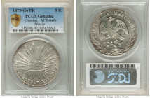 Republic 8 Reales 1875 Go-FR AU Details (Cleaning) PCGS, Guanajuato mint, KM377.8. An icy and radiant specimen, complete with the sharp ornamentation ...