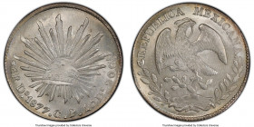 Republic 8 Reales 1877 Do-CP MS65+ PCGS, Durango mint, KM377.4, DP-Do62. A luminous Gem Mint State selection boasting satin lustrous surfaces. DP conc...