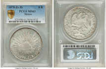 Republic 8 Reales 1878 Zs-JS MS63 PCGS, Zacatecas mint, KM377.13. A weaker strike than is typical for the type, yet nonetheless eye-catching in terms ...