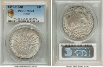 Republic 8 Reales 1879 Pi-MR MS62 PCGS, San Luis Potosi mint, KM377.12. Bearing the highest grade awarded to this variety by PCGS, this representative...