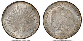 Republic 8 Reales 1883 Pi-MH MS63+ PCGS, San Luis Potosi mint, KM377.12, DP-Pi72. A captivating representative with an active crescent-shaped luster t...