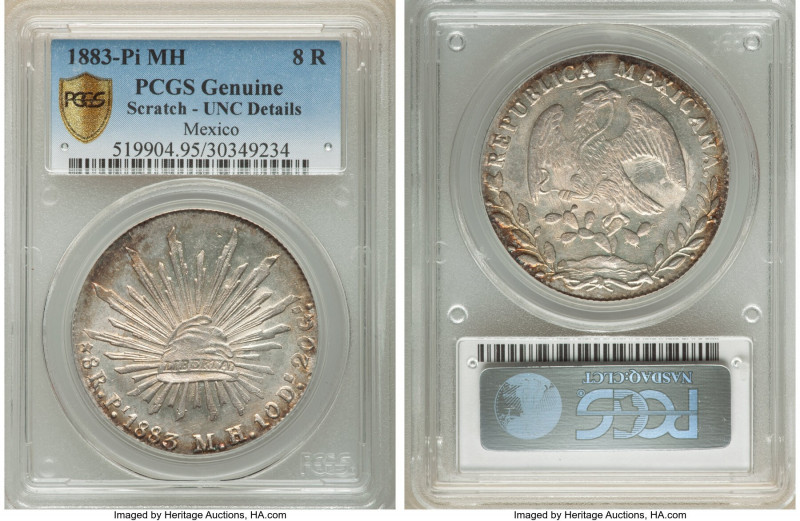 Republic 8 Reales 1883 Pi-MH UNC Details (Scratch) PCGS, San Luis Potosi mint, K...