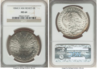 Republic 8 Reales 1884 Ca-MM MS64 NGC, Chihuahua mint, KM377.2, DP-Ca67. An eye-catching example of this type. Flow lines and a dimpled texture result...
