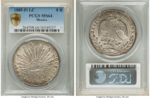 Republic 8 Reales 1885 Pi-LC MS64 PCGS, San Luis Potosi mint, KM377.12. Bested in PCGS and NGC ratings of this variety by only one coin, this offering...