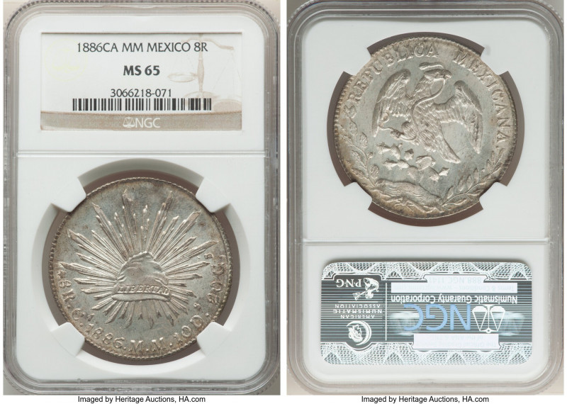 Republic 8 Reales 1886 Ca-MM MS65 NGC, Chihuahua mint, KM377.2, DP-Ca69. An enga...