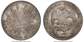 Republic 8 Reales 1886 Ca-MM MS65 PCGS, Chihuahua mint, KM377.2, DP-Ca69. Pewter fields with cartwheel luster and boldly struck devices combine to acc...