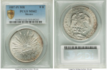 Republic 8 Reales 1887 Pi-MR MS62 PCGS, San Luis Potosi mint, KM377.12. A representative of the type boasting hard-to-ignore cartwheel luster and nice...