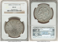 Republic 8 Reales 1888 Ga-JS MS62 NGC, Guadalajara mint, KM377.6. An example with device designs that have uniquely darkened at their points of highes...