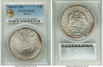 Republic 8 Reales 1889 Pi-MR MS62 PCGS, San Luis Potosi mint, KM377.12. Choice in every aspect as the luster whirls around and rolls freely from the e...