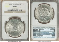 Republic 8 Reales 1893 Pi-MR MS65 NGC, San Luis Potosi mint, KM377.12, DP-Pi84. A peak-graded survivor of the issue which presently ranks alongside on...
