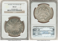 Republic 8 Reales 1893 Mo-AM MS63 NGC, Mexico City mint, KM377.10. This specimen boasts remarkably clear fields with scintillating glossy surfaces. 

...